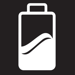 A black and white vector icon of a battery with a wavy line indicating a partial charge level.