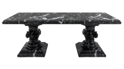 Decorative black marble ornate table isolated on transparent background