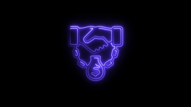 Neon Handshake in Chains with Dollar Sign and Corruption Concept Icon