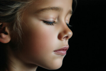 Fototapeta premium Close-Up of a Young Girl's Peaceful Face with Closed Eyes and Natural Makeup