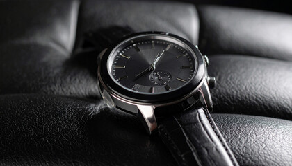 Elegant Luxury Watch on Dark Leather Cushion – Timeless Style and Sophistication
