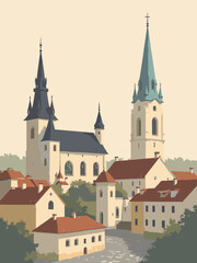 Fototapeta premium Osnabrück, Germany - Osnabrück Castle, Town Hall, Dom St Peter in cream castle, gothic hall gray, cathedral beige, and cobble brown