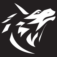 White vector illustration on a black background of a stylized wolf head howling, conveying wilderness, instinct, or a spirit animal.