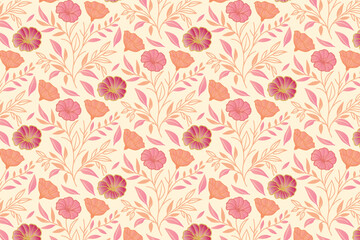 botanical flower artwork in seamless format with sketchy line details and modern appeal for textile and wrapping paper

