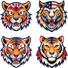 Set of Animals head and face vector tiger lion fox owl color USA UK CANADA Color on a white background