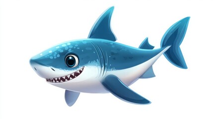 Obraz premium Shark 3D sticker Emoji icon illustration, funny little animals, shark on a white background. Shark 3D sticker Emoji icon illustration, shark on a white background, funny little animals