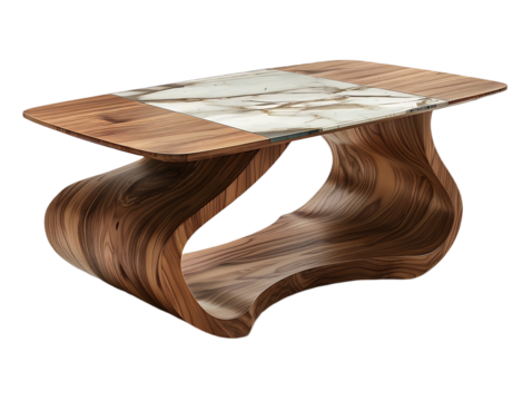 Handmade square marble table design isolated on transparent background