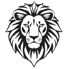 Obraz premium Black and white vector illustration of a majestic lion's head with a detailed mane, symbolizing strength, courage, and leadership.