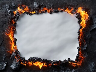 Blank paper framed by burning embers