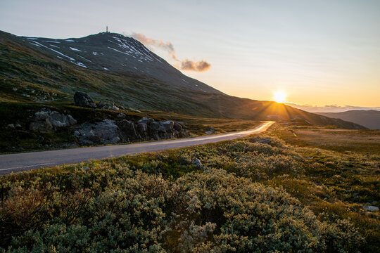 Sunset glow at Gaustatoppen mountain road