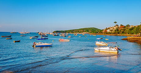 The idyllic Praia do Canto, Canto Beach, with its clear, calm waters and its fishing and tourist...