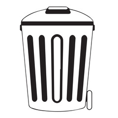 A minimalist black outline vector drawing of a trash can with vertical indentations and a lid, indicating waste disposal.