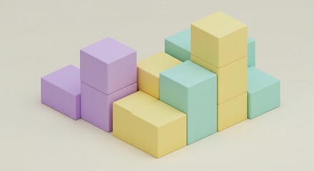 Fototapeta premium Pastel Cube Composition: Abstract 3D Render of Stacked Blocks