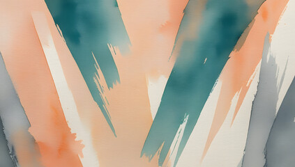 Watercolor Abstract Background with Bold Angular Brush Strokes in Teal and Peach Tones