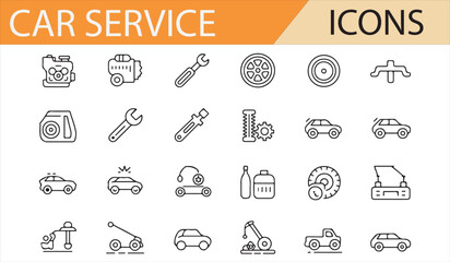 Collection of Car Service Icons: Symbols Representing Car Maintenance, Repair, and Tools for Automotive Industry, Garage, and Service Centers