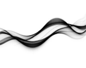 Abstract black halftone wave on white background. Trendy minimal element for poster, banner, layout, tech or sound design.