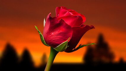 Fototapeta premium love, nature, rose, beauty, flower, red, blossom, green, leaves, white, isolated, floral, romance, petals, valentine, garden, bloom, plant, anniversary, single, macro, fresh, elegant, beautiful, brigh