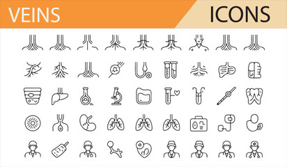 Medical Icons Collection: Veins, Heart, and Healthcare Symbols for Health-Related Designs

