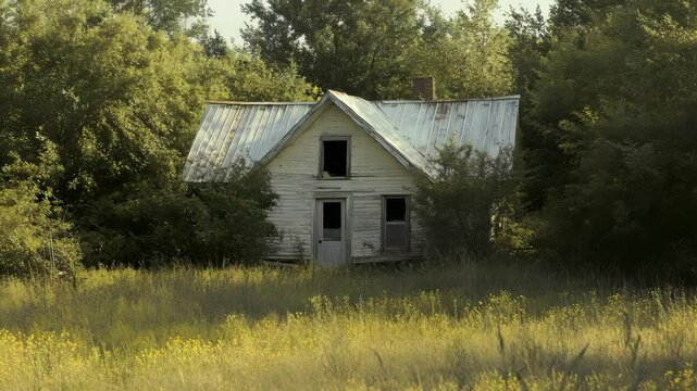 An old house in the middle of a field