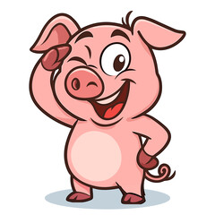 Delightful winking pig cartoon character, full of joy, art