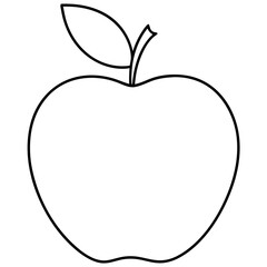 Fototapeta premium Line drawing of an apple with a leaf, isolated on white background