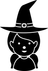 Halloween witch face silhouette design isolated. 
Young cute Halloween witch cosplay avatar profile silhouette.
Transparent background. SVG file.