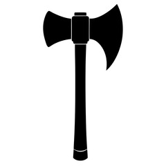 A black silhouette of an axe isolated on white background