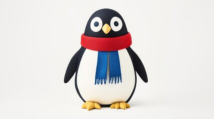 A cute penguin wearing a red scarf, perfect for winter-themed designs and playful illustrations.
