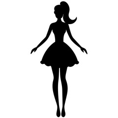 Silhouette of a woman in a dress isolated on white background