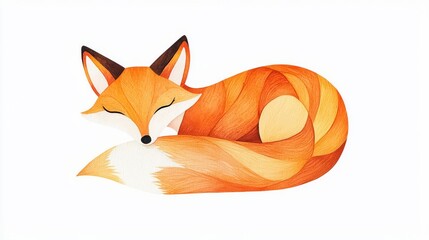 Obraz premium A serene illustration of a curled-up fox, showcasing vibrant orange hues and intricate patterns.