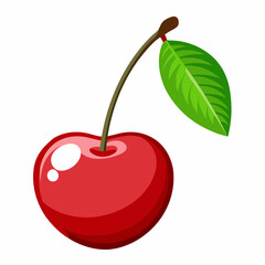 Ripe red cherry with leaf isolated on white background
