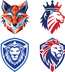 Set of Hand-drawn vector icon set - Cute animals with big eyes.
tiger lion fox owl head and face set On a  transparent background.