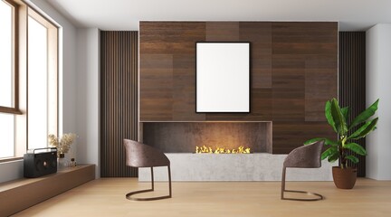 3d render of beautiful interior design, mock with empty frame