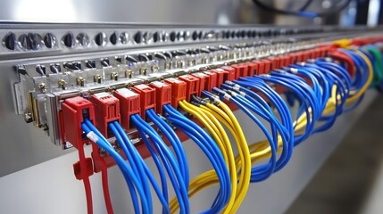 Precision-cut signal wires neatly labeled and routed across a control board