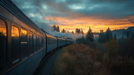 Obraz premium a train in the pacific northwest golden hour widescreen format 