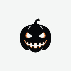 Bold black silhouette of a Halloween jack-o'-lantern with white eyes and teeth on a clean white background. Perfect for spooky, festive, and minimalist Halloween-themed designs.