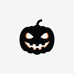 Bold black silhouette of a Halloween jack-o'-lantern with white eyes and teeth on a clean white background. Perfect for spooky, festive, and minimalist Halloween-themed designs.