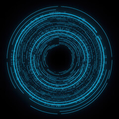 Abstract futuristic technology design with glowing neon blue circles. digital graphic background element creating mysterious and dynamic circular pattern for science fiction