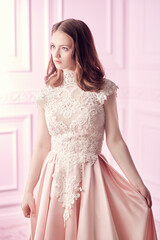 model in pink dress