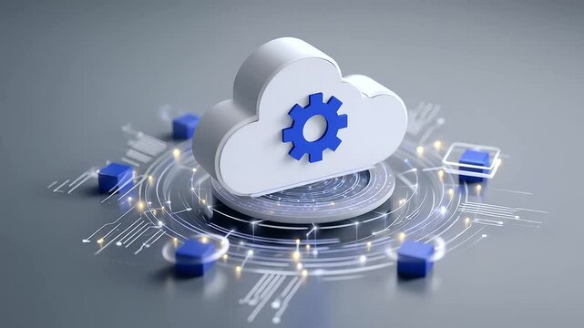 Infographic with a cloud infrastructure model that illustrates the concept of cost-efficient cloud computing using automated elasticity, data replication, and virtual resource mana