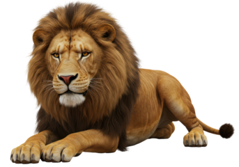 Isolated Majestic Lion Lying Down with Intense Gaze