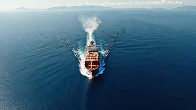 Cargo jet soaring above container vessel, illustrating international shipping, maritime logistics, and worldwide commerce connectivity