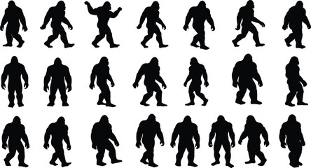 Mysterious Bigfoot Sasquatch Silhouette Collection: Mythical Forest Creature Digital Art for Cryptid Research, 
