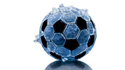 Frozen Soccer Ball with Ice Crystals and Hexagonal Pattern on Transparent Background soccer ball made ice transparent background perfect for