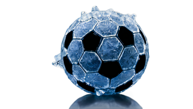 Frozen Soccer Ball with Ice Crystals and Hexagonal Pattern on Transparent Background soccer ball made ice transparent background perfect for - Powered by Adobe