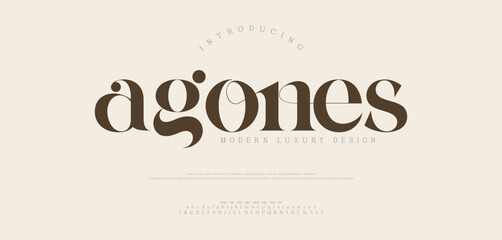 agones, Elegant alphabet letters font and number. Classic Modern Serif Lettering Minimal Fashion. Typography decoration fonts for branding, wedding, invitations, logo.
