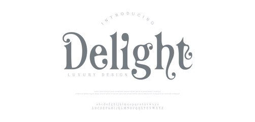 Delight Elegant luxury wedding alphabet logo font with tails. Typography modern classic serif fonts and number decorative vintage retro logos branding. vector illustration
