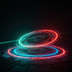 Futuristic abstract glowing background with red and blue light ring. Dynamic energy and motion create mesmerizing visual for technology or science concepts