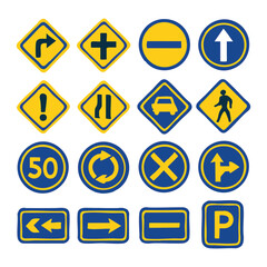 Collection of Colorful and Informative Road Signs.