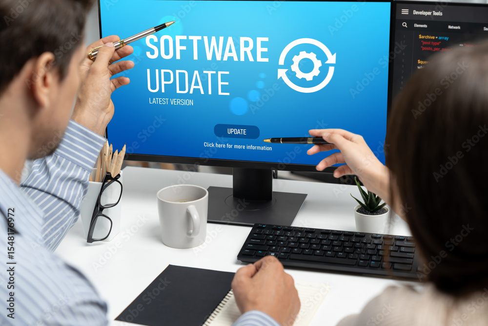 Poster software update on computer for brisk version of device software upgrade
